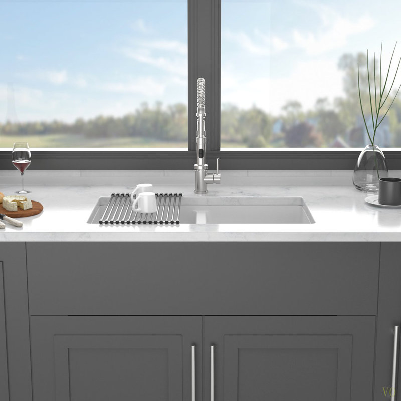 Quartz Kitchen Sink - 33" X 19"  Granite Composite Undermount Kitchen Sink Double Bowl(50/50), Glossy White
