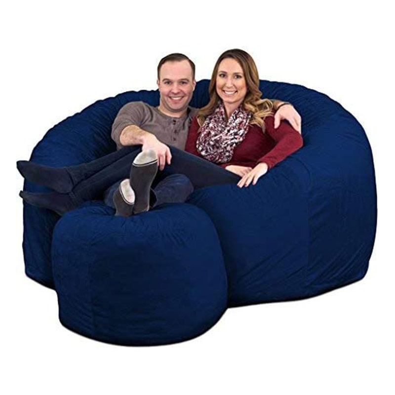 6ft Bean Bag Chair and Footstool, Oversized Lounger, Suede, Blue Suede
