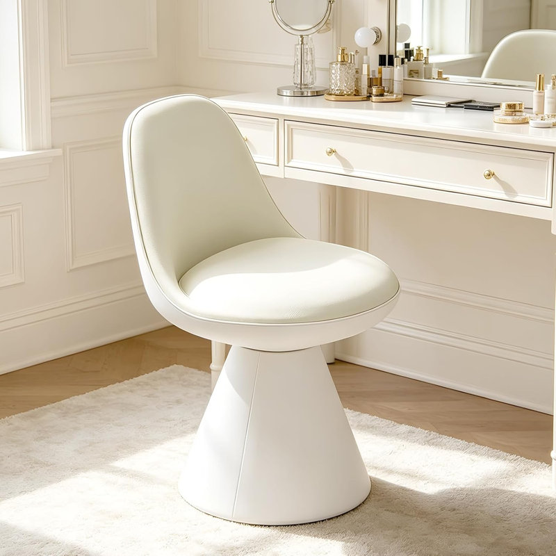Tabouret de coiffeuse pivotant à dossier mi-haut en cuir rembourré XUEGW, beige, Beige