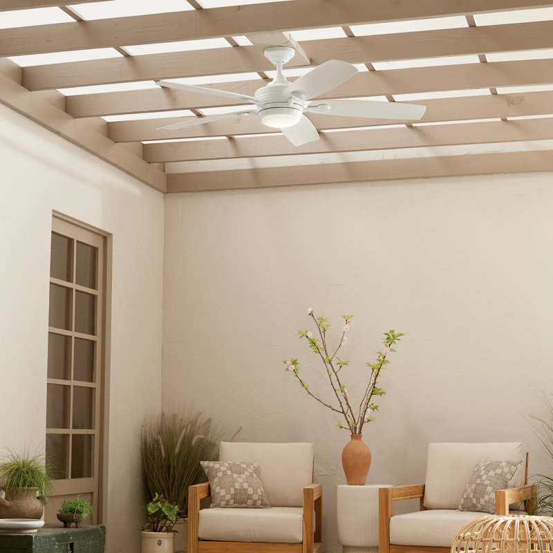 Ventilateur de plafond DEL standard à 5 pales 56 po avec télécommande et ensemble d'éclairage inclus Chilchinbito, Blanc