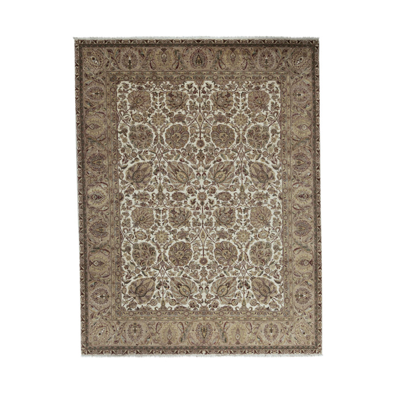 Tapis beige et brun noué à la main de haute qualité