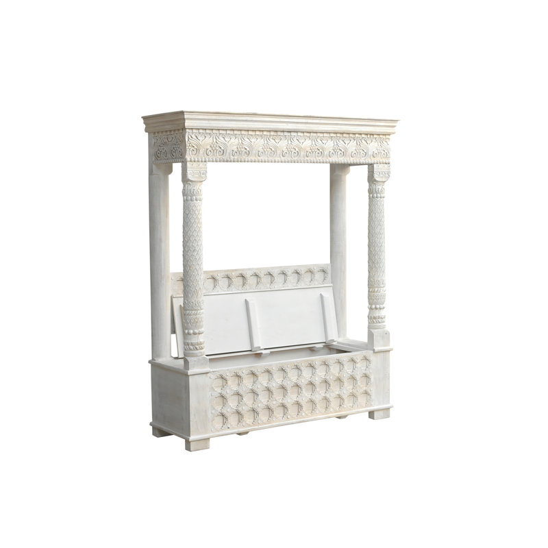 Berlene Carved Solid Wood Hall Tree Bench, White