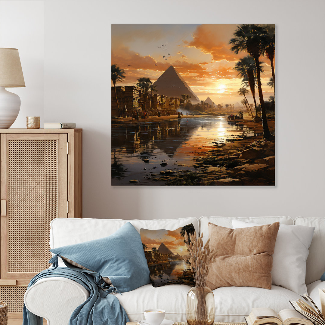 Egypt Sunrise over the Puramid I - Egyptians Metal Art Print Winston Porter