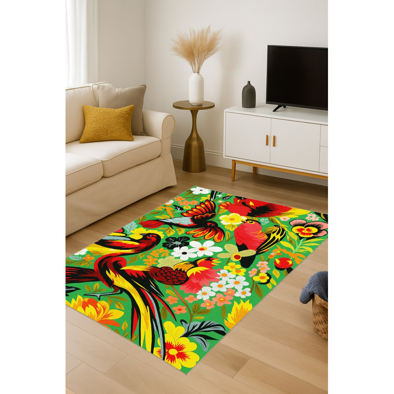 Tapis noir tissé à motif floral lavable Mosso, 3'11" x 5'11"