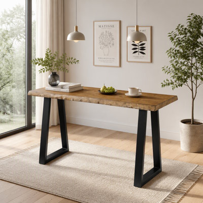 Solid Wood Bar Table, 63” Counter Height Table with Metal Legs for Kitchen