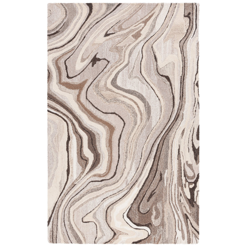 Jamario Hand Tufted Wool Cotton Abstract Rug in Brown/Ivory, Rectangle 6' x 9'