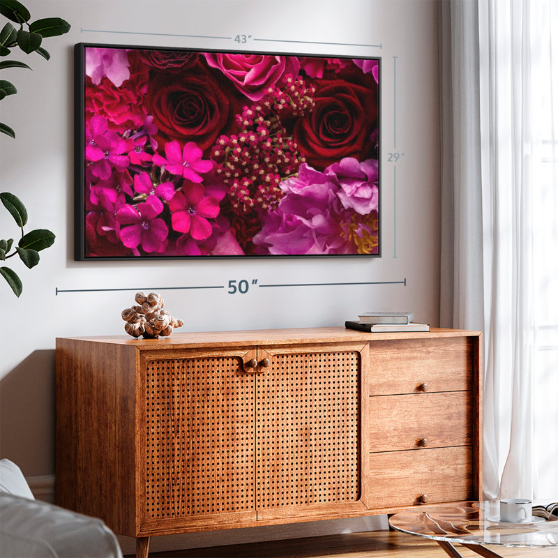 Fleurs rouges et roses sur toile, H 29 po x l 43 po