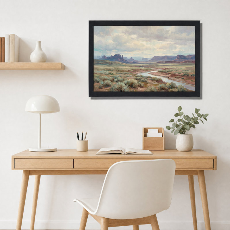 Tableau sur toile représentant la vallée de Mesa avec une rivière sinueuse, 24"H x 36"W