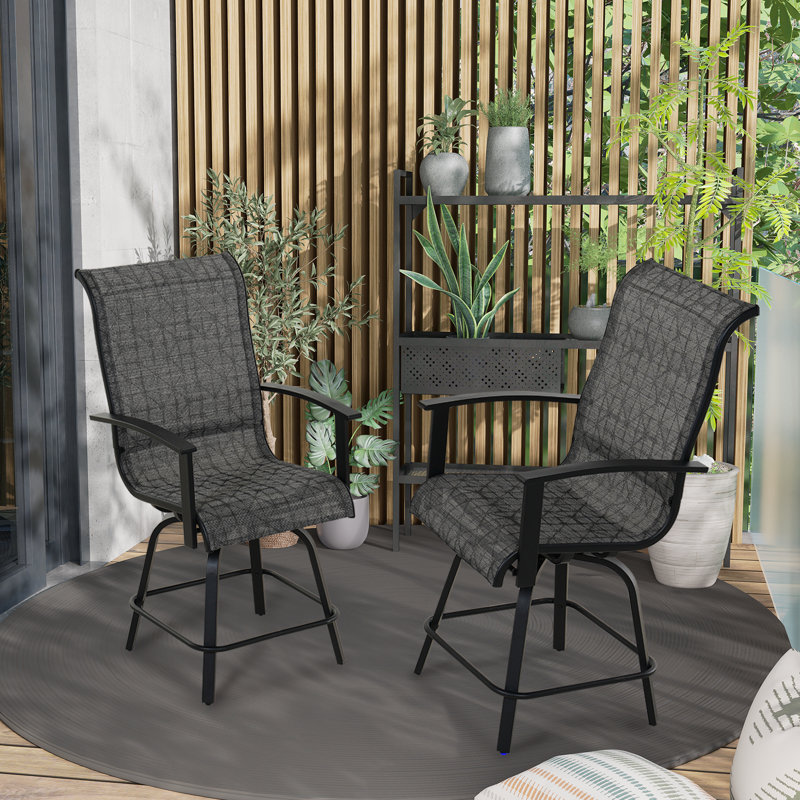 PVC-Coated Polyester 24 Swiveling Patio Bar Stool, Black/Gray