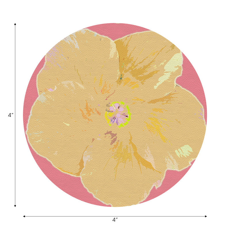 Sous-verres ronds en cuir hibiscus rose, Rose