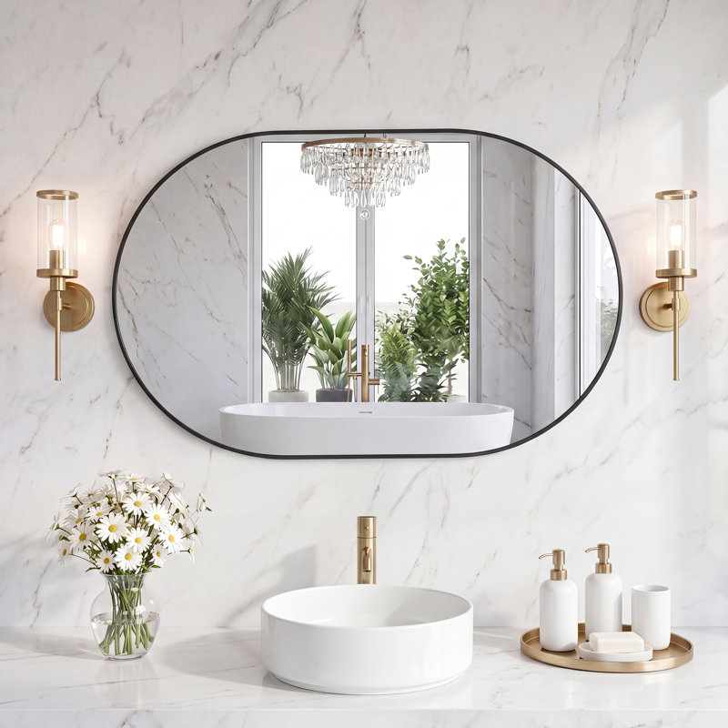 Miroir de salle de bain mural moderne en aluminium, Noir, 35,43 po x 23,62 po