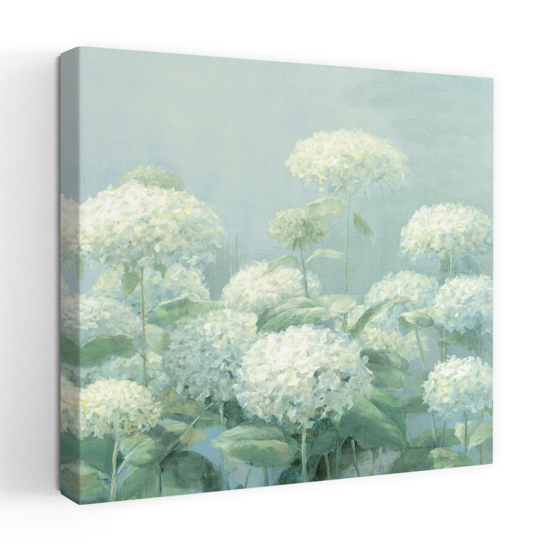 Hortensia de jardin contemporain blanc avec art crème bleu, H 24 po x l 24 po