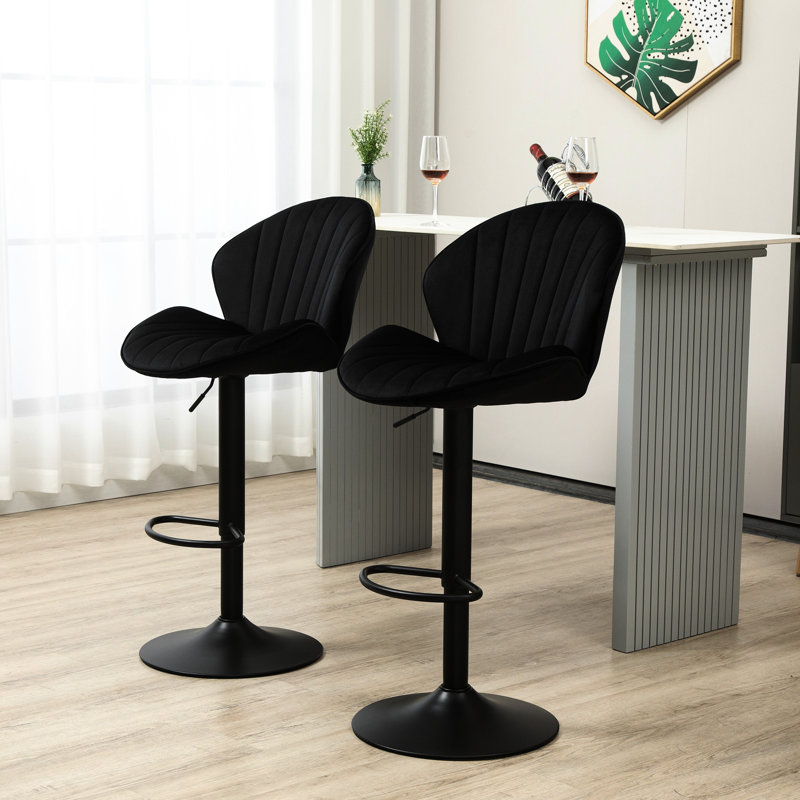 De 2 chaises de bar réglables avec dossier et repose-pieds, hauteur de comptoir noire pour coin cuisine de pub, noir, siège
