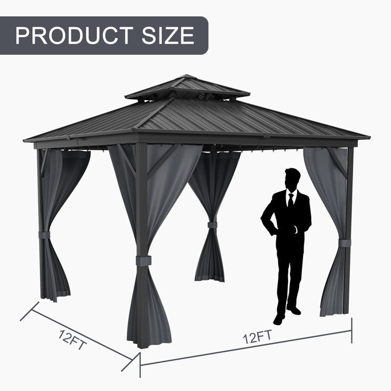 Hard Top Gazebo, Galvanized Steel Double Roof Canopy