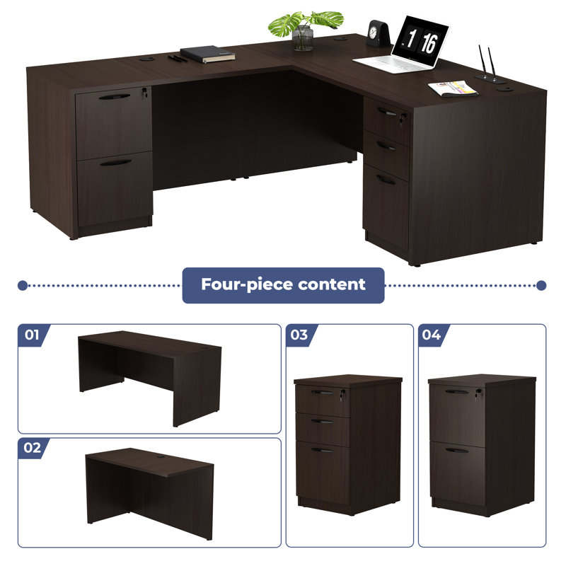 66.93'' L-shaped Desk With File Cabinets, Espresso