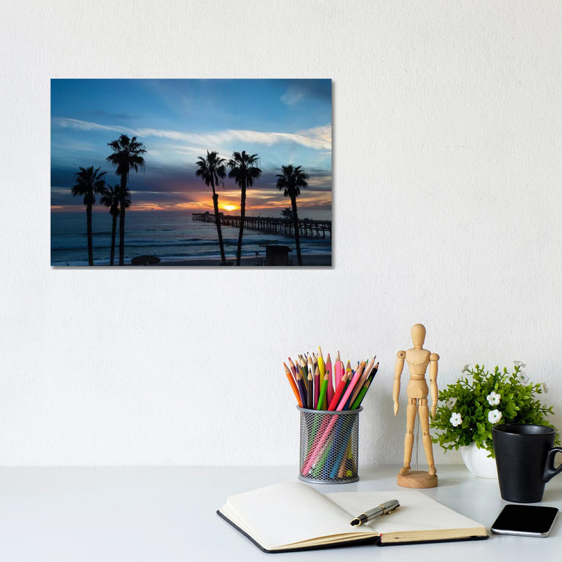 Silhouette Of Palm Trees On The Beach, Laguna Beach, California, USA by Panoramic Images - Wrapped Canvas Print