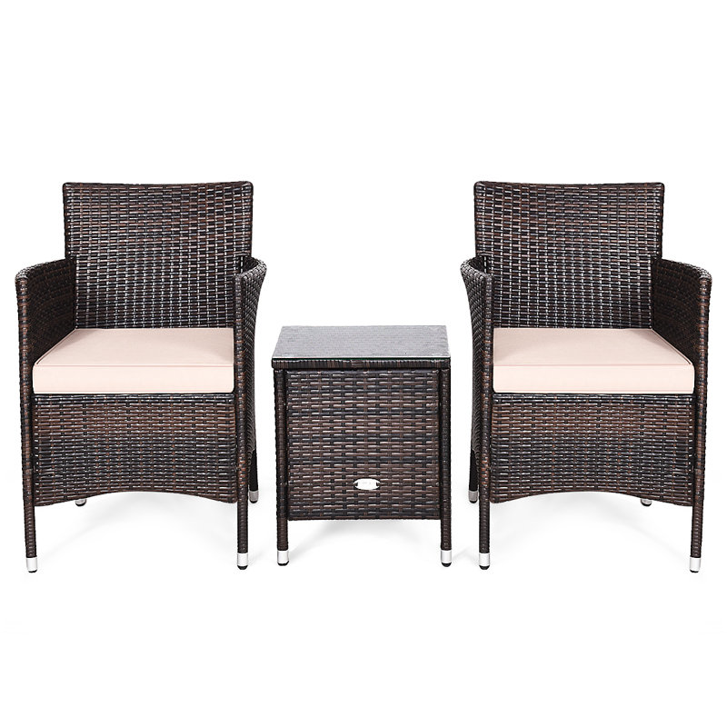 3-Piece Outdoor Rattan Wicker Furniture Set, Beige