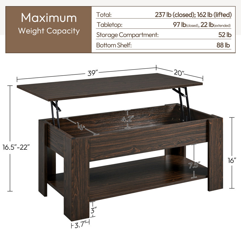 Table basse Ajeem, Espresso, H 16,5 po x L 39 po x l 20 po