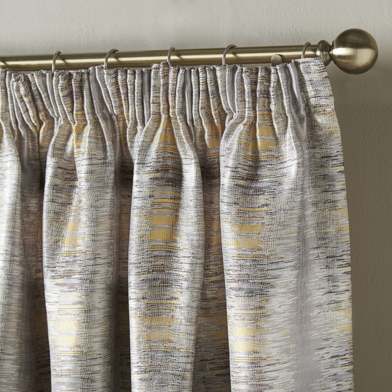 Auberon Reflective Pencil Pleat Room Darkening Curtains, Width 229 x Drop 274cm, Ochre