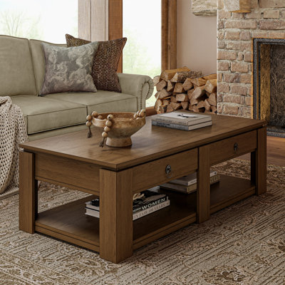 Jorge 54" Modern Rustic 4-Drawers Farmhouse Coffee Table by Breakwater Bay