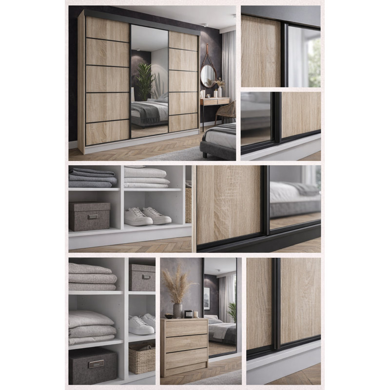 Babeth Manufactured Wood Wardrobe, Walnut/Matte Black