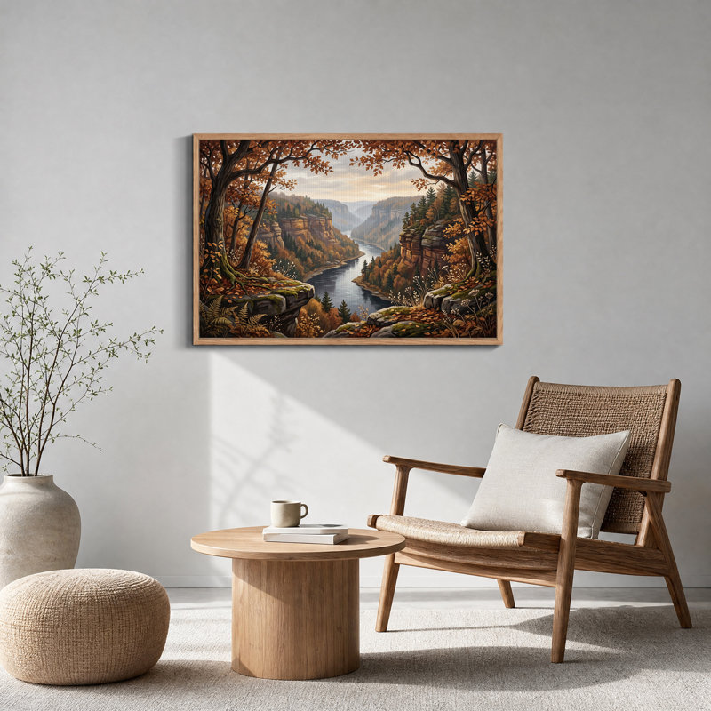 Tableau sur toile représentant la vallée de la rivière d'automne dans le canyon rocheux, 24"H x36"W
