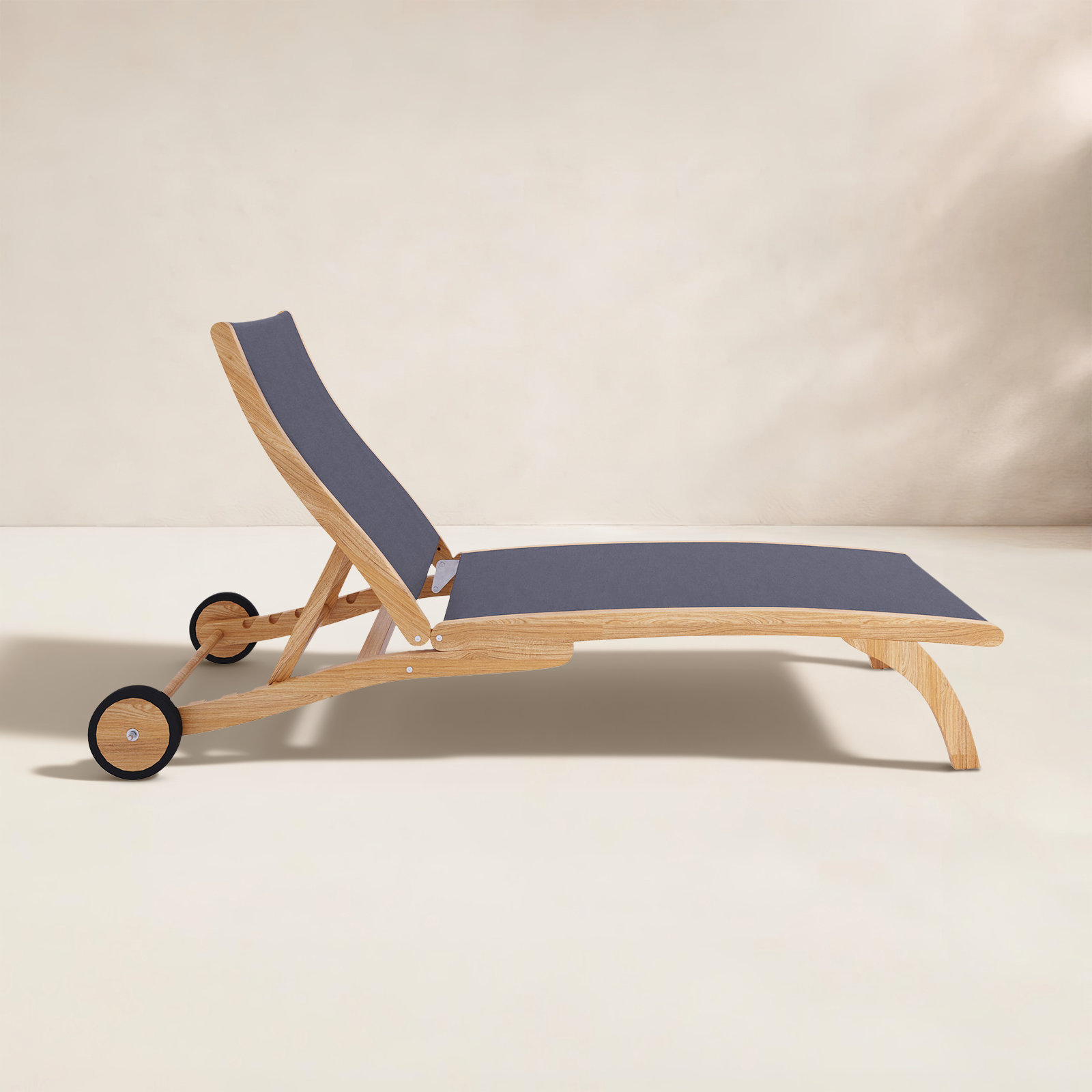 Marfried 29" Teak Patio Chaise Lounge, White