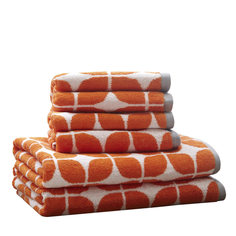 Ensemble de serviettes de bain en coton jacquard Lita, 6 pièces, Orangé
