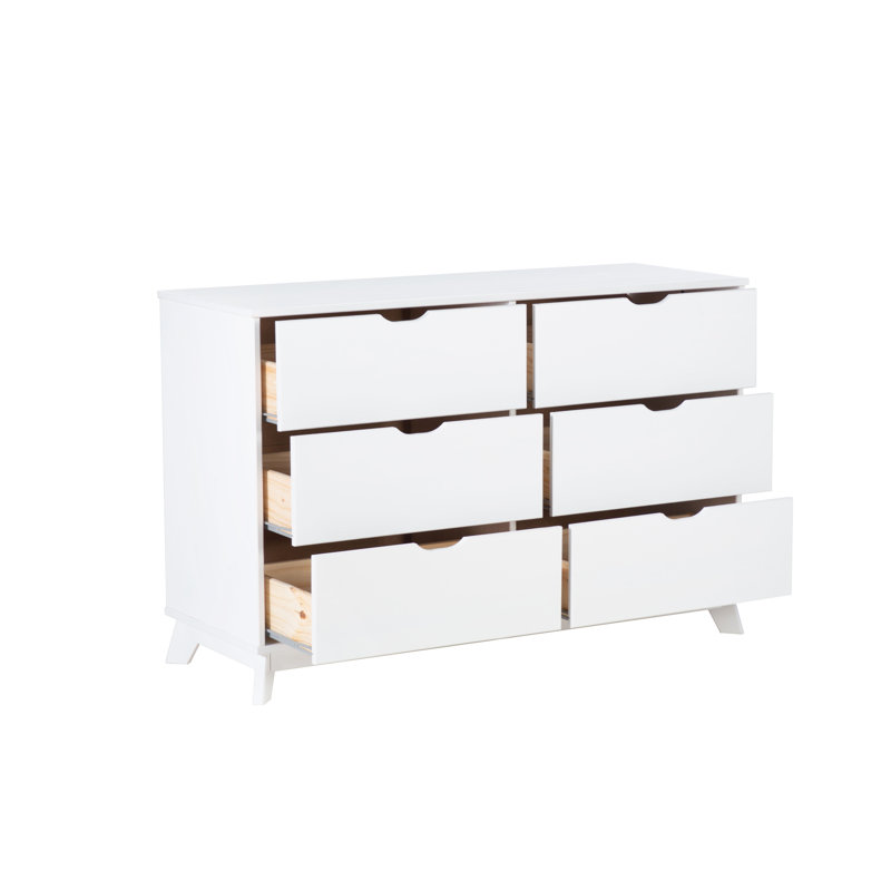 Marialana 6-Drawer Solid Wood Double Dresser, White