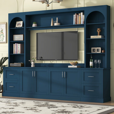 Meuble télé avec tiroirs, meuble télé de style campagne avec trous de câble pour téléviseur de 65 po ou moins, console de télévision tout-en-un multifonctionnelle avec tablettes réglables pour le salon