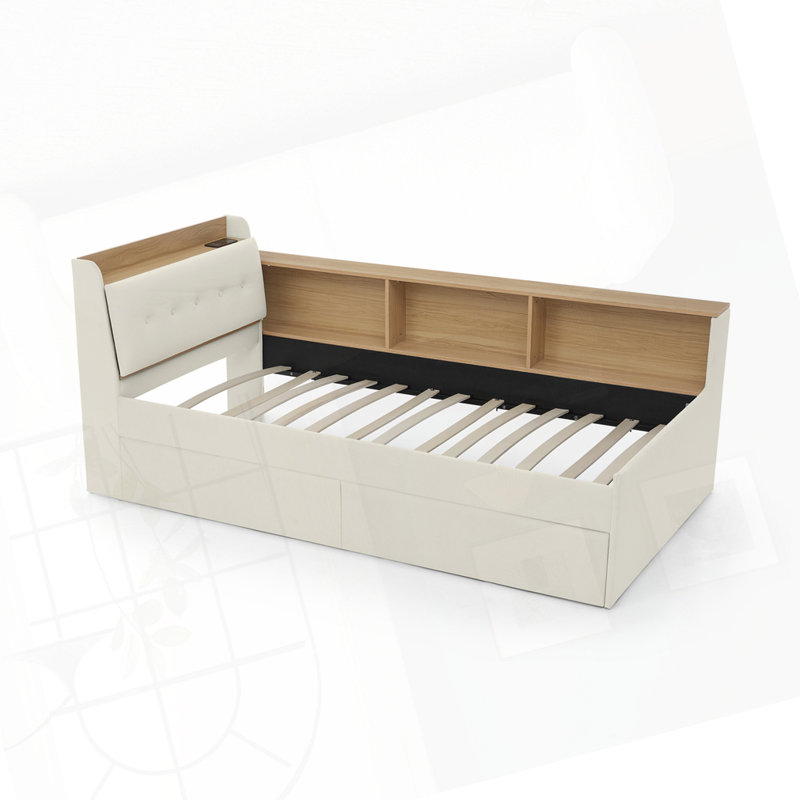 Velvet Upholstered DayBed Twin Size, Beige with Drawers