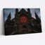 Cathédrale gothique avec fenêtre rose rouge et toile murale d'Halloween volante-731042676