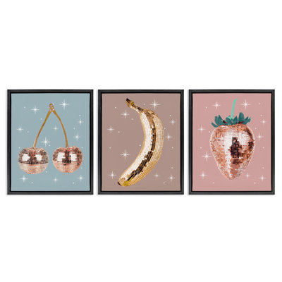 Ensemble de 3 cadres flottants Glam Disco Fruits, design par Lil 'Rue