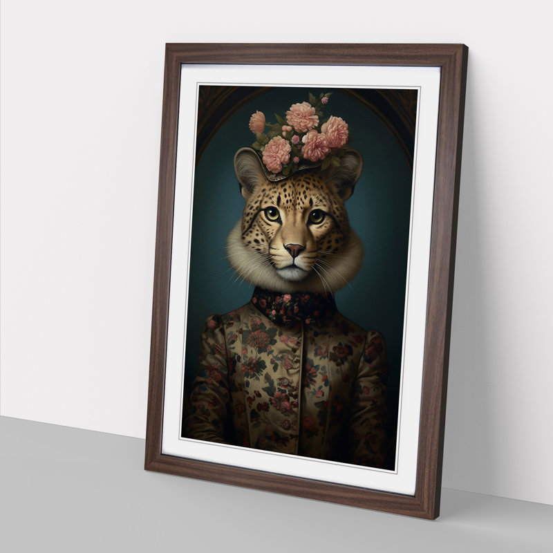 Cheetah Victorian - Single Picture Frame Print on Wood, 46cm H x 34cm W x 2cm D, Walnut Framed