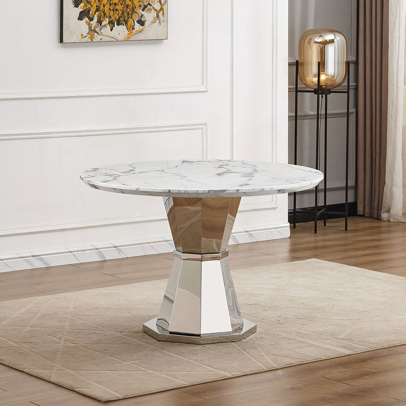 Table de salle à manger 47 ", Blanc, Argent argent
