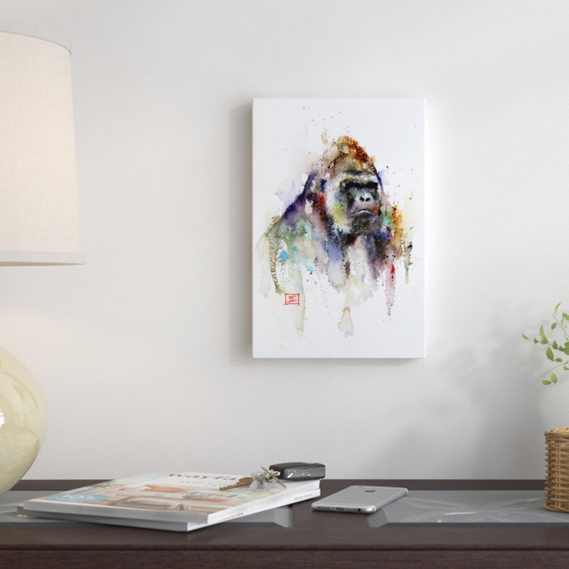 « gorilla », reproduction d’art sur toile tendue, H 24 po x l 16 po x P 1 po, Papier d'art encadré noir, Blanc