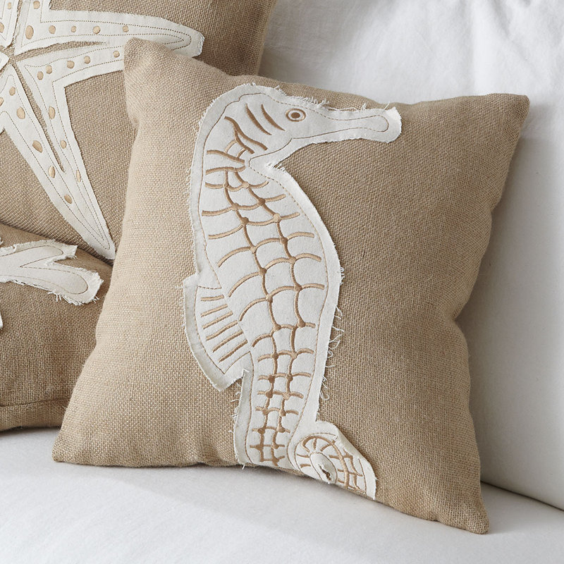 Seahorse Burlap Throw Pillow