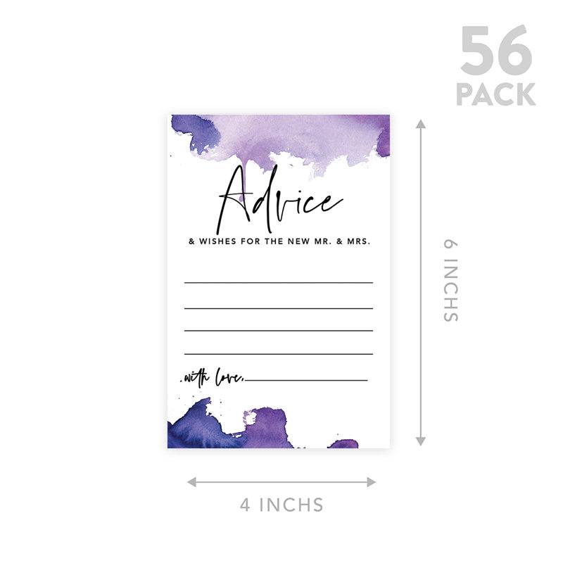 Ombre mauve, aquarelle, conseils de mariage et cartes de vœux pour les mariés, paquet de 56