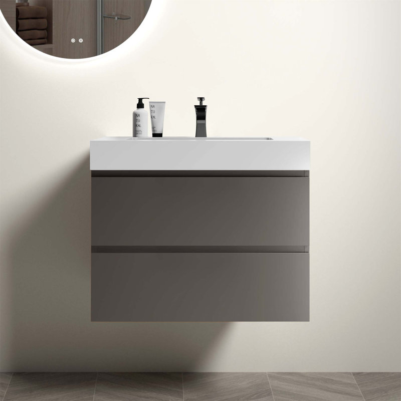 Meuble-lavabo mural avec tiroir Alice, Blanc, Gris