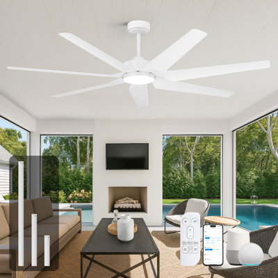 65" Large Outdoor Ceiling Fan With Light And Remote - 7 Sleek Abs Blades, Large Airflow, Quiet Reversible Dc Motor, Smart Ceiling Fan With Alexa/remote/app, 6 - Speed, Ideal For Indoor & Outdoor Spaces Like Patio, Porch, Gazebo, Garage, Living Room