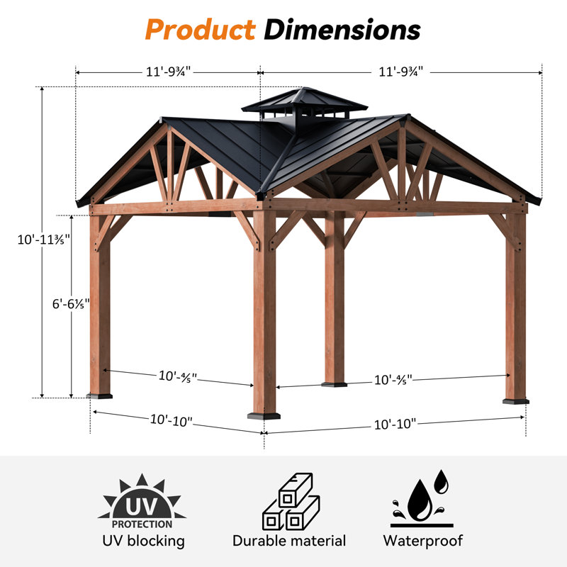 Pavillon de jardin en bois de cèdre de qualité supérieure avec toit en pignon à 2 niveaux Wedgewood