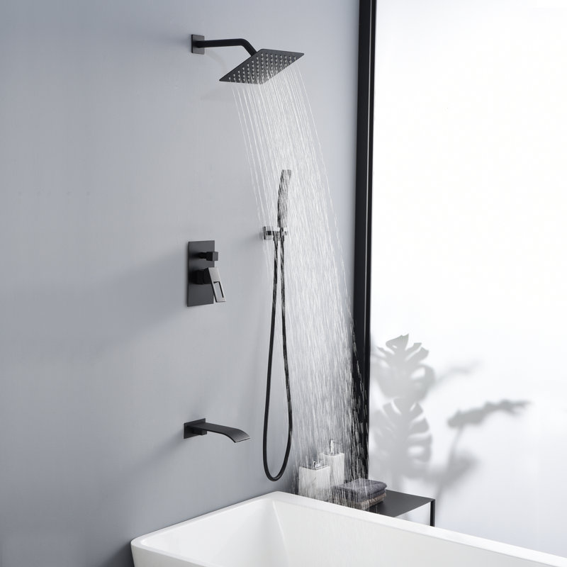 SUMERAIN Tub and Shower System, Shower Faucet with Waterfall Tub Spout,  Anti-scalding Pressure Balance Valve, Matte Black