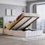 Lit plateforme tapissier en lin blanc doux avec rangement hydraulique pour chambre à coucher contemporaine-230821993