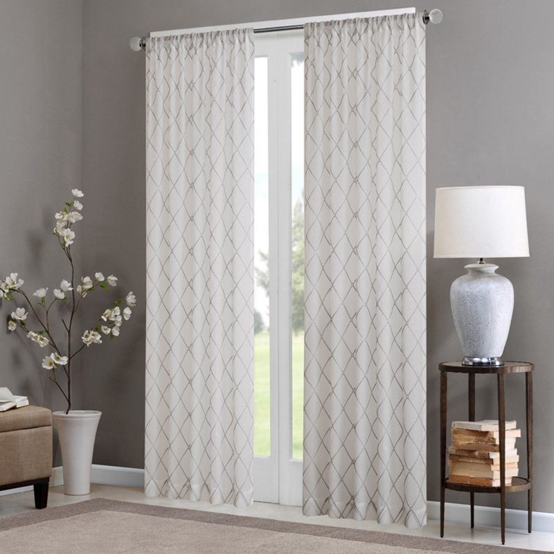 White Sheer Embroidered Rod Pocket Curtain Panel
