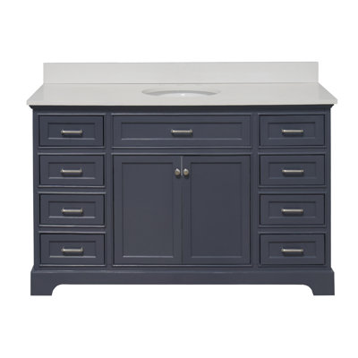 Ronnie 60" Single Bathroom Vanity Set with Marine Gray Cabinet and Quartz Countertop