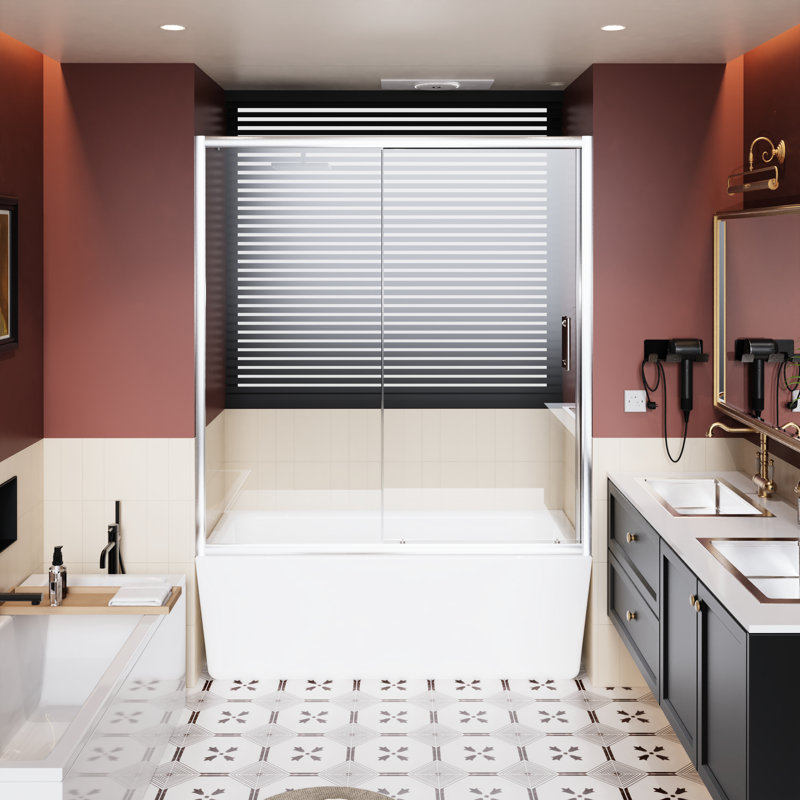 Single Sliding Bathtub Shower Door, 60 In W X 62 H, Clear Tempered Glass, Aluminum Alloy Frame, Zinc Wheels, Smooth And Quiet Motion, Reversible Setup Option Width Height 1/5 Inch Thick Finish,