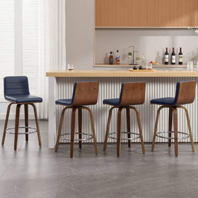 Swivel Upholstered Counter & Bar Stool With Solid Wood Frame and L-Shaped PU Leather Back