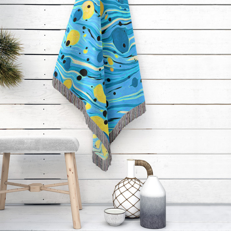 Jeté en coton tissé Katelyn Elizabeth, Bleu / Jaune