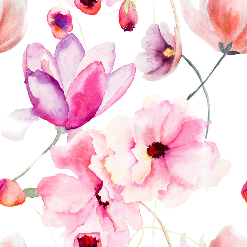 Pink Flowers by Ateli - Wrapped Canvas Painting, 30cm H x 30cm W