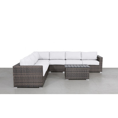 8 Piece Wicker Sectional Seating Group with Sunbrella Cushions
